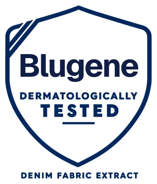Blugene Dermatologically Tested · Denim Fabric Extract 배지